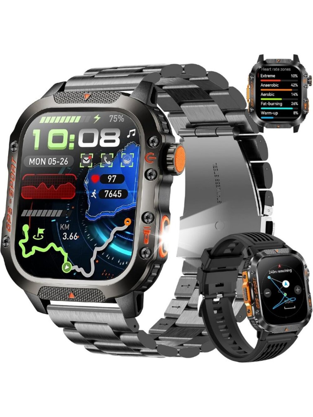 Rugged GPS Smartwatch for Men - Calls, Heart Rate, Sleep Tracking, 10-Day
